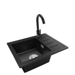 Chiuveta de Bucatarie Granit cu Baterie 5100 si Sifon, 44x55 cm, Adancime 16 cm, Montare pe Blat, Copenhaga 550 Easy, Primagran, Negru