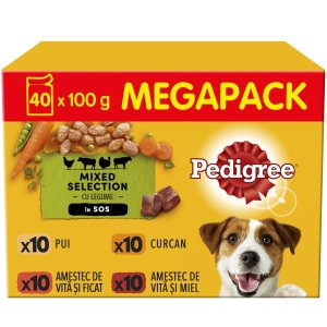 Hrana umeda pentru caini Pedigree Adult, Megapack plicuri, 40