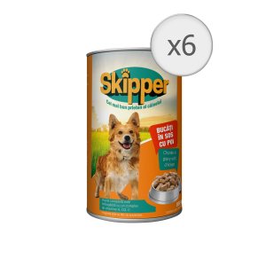 Hrana umeda pentru caini Skipper, Pui, 6x850g