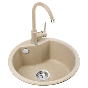 Pachet chiuveta bucatarie Kring + baterie Kring Sevilla, compozit granit, 480mm, adancime 180mm, montare pe blat, Bej